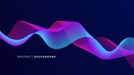 Dark blue abstract background with glowing waves. Shiny moving lines design element. Futuristic technology concept. Vector illustrationのイラスト素材