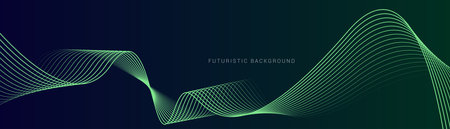Abstract background of blue and green gradient color, wavy lines pattern. Shiny green modern lines. Futuristic technology concept. Vector illustrationのイラスト素材
