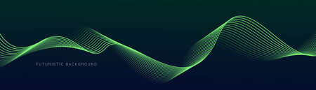 Abstract background of blue and green gradient color, wavy lines pattern. Shiny green modern lines. Futuristic technology concept. Vector illustrationのイラスト素材