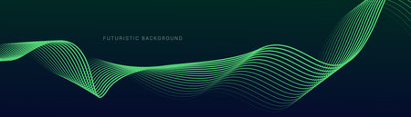 Abstract background of blue and green gradient color, wavy lines pattern. Shiny green modern lines. Futuristic technology concept. Vector illustrationのイラスト素材
