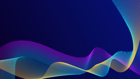 Abstract glowing wave lines on dark blue background. Dynamic wave pattern. Modern flowing wavy lines. Futuristic technology concept. Suitable for banners, posters, covers, brochures, flyers, websitesのイラスト素材