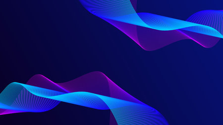 Abstract glowing wave lines on dark blue background. Dynamic wave pattern. Modern flowing wavy lines. Futuristic technology concept. Suitable for banners, posters, covers, brochures, flyers, websitesのイラスト素材