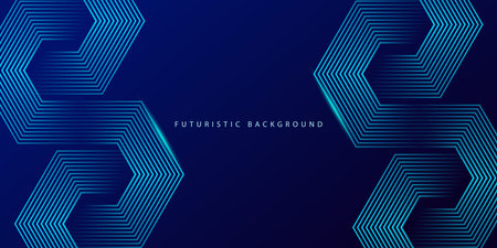 Dark blue background with hexagon geometric lines pattern. Abstract shiny hexagon lines. Futuristic technology conceptのイラスト素材