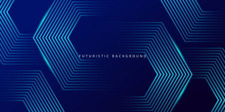 Dark blue background with hexagon geometric lines pattern. Abstract shiny hexagon lines. Futuristic technology conceptのイラスト素材