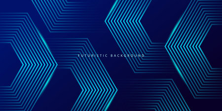 Dark blue background with hexagon geometric lines pattern. Abstract shiny hexagon lines. Futuristic technology conceptのイラスト素材