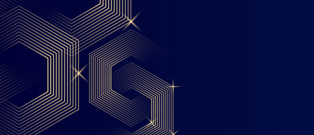 Premium luxury dark blue abstract background. Golden shiny hexagonal lines pattern. Background design for banner, wallpaper, presentation. Vector illustrationのイラスト素材