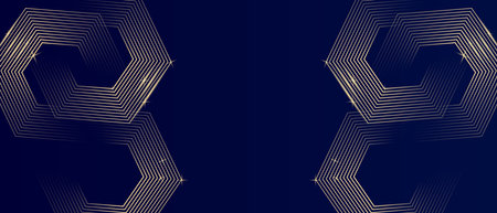 Premium luxury dark blue abstract background. Golden shiny hexagonal lines pattern. Background design for banner, wallpaper, presentation. Vector illustrationのイラスト素材