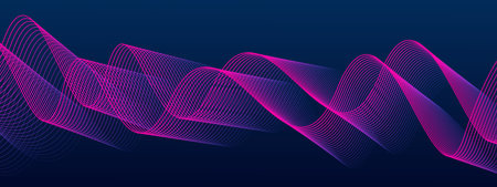 Abstract dark blue background with dynamic wave lines. Futuristic technology concept.のイラスト素材