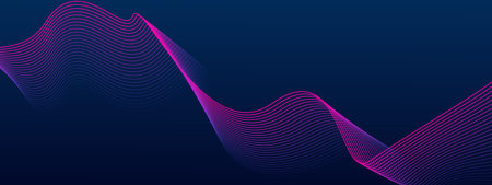 Abstract dark blue background with dynamic wave lines. Futuristic technology concept.のイラスト素材