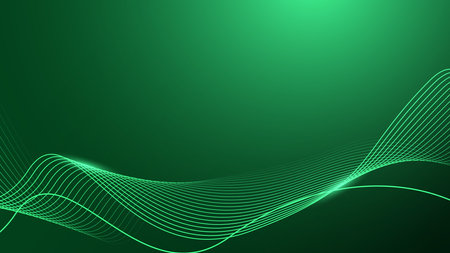 Abstract glowing wave lines on dark green background. Dynamic wave pattern. Modern flowing wavy lines. Futuristic technology concept. Suitable for banners, posters, covers, brochures, flyers, websitesのイラスト素材