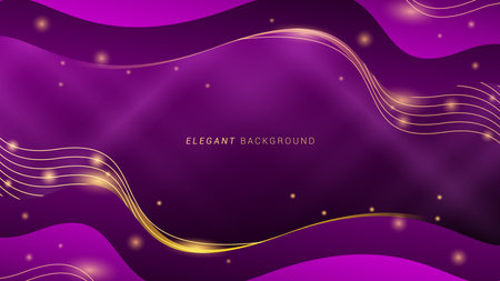 Modern elegant purple background with geometric shapes. Luxury abstract background golden shining wave linesのイラスト素材