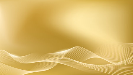 Luxury golden yellow background with shining line waves. Luxury soft gold gradient background.のイラスト素材