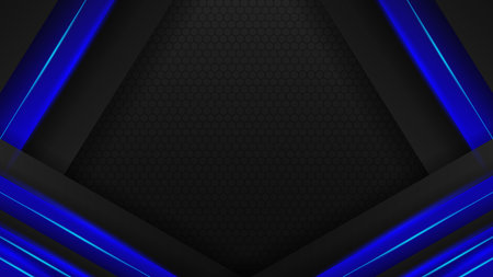 Futuristic blue and black abstract background with glowing geometric lines and modern technology styleのイラスト素材