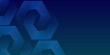 Dark blue background with hexagon geometric lines pattern. Abstract shiny hexagon lines. Futuristic technology conceptのイラスト素材