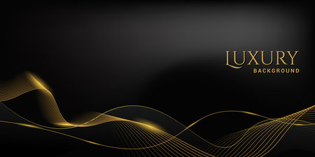 Premium luxury black background design with gold shining line ornament. Design for awards, banners, celebrations, advertisements, anniversaries.のイラスト素材