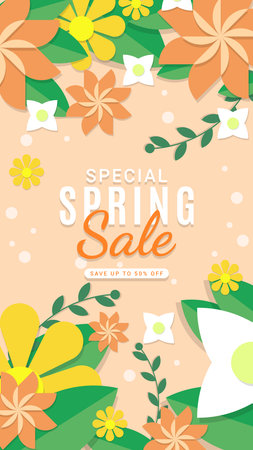 Spring sale advertising poster template design. Banner background design templates for social media ads, greeting cards, celebrations, covers, flyers.のイラスト素材