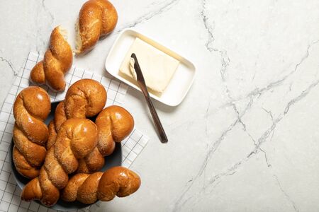 Delicious pastries.Tasty buns.Delicious Pigtail Buns