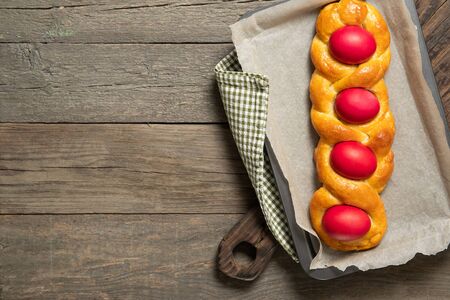 Greek Easter cake. Easter. Greek easter bread. Egg rollの写真素材