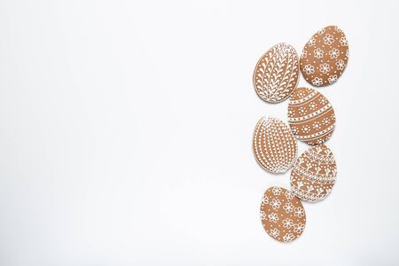 Beautiful easter cookies on a white background, Easter cookies, place for text, Easter eggs, Top...