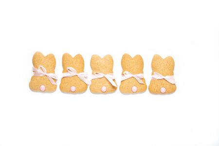 Easter cookies on a white background, place for text, easter bunny, top view, isolation,の写真素材