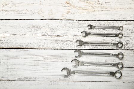 Tools on a wooden background. Place for text