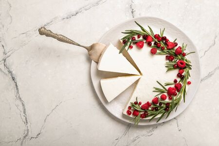 Homemade raspberry cheesecake on a plate