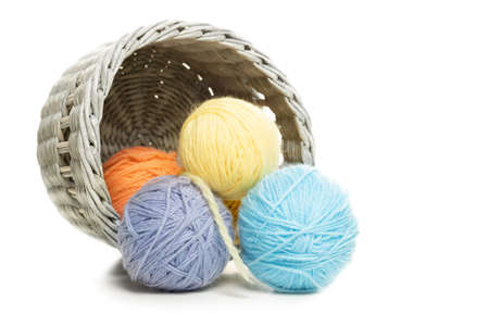 Basket with threads isolated on white backgroundの写真素材