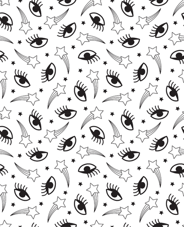 Seamless pattern with eyes and shooting stars.のイラスト素材