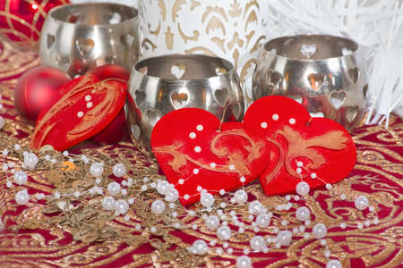 Silver ,red and pearl Christmas decorationの写真素材
