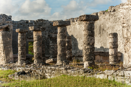 Ancient Mayan ruins at Tulum. Riviera Maya beside Caribbean Sea.の写真素材