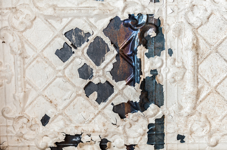 Vintage textures: old wallpaper, peeling paint, brick wall and layers of different colorful backgrounds.の写真素材