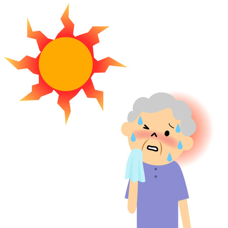 The senior citizen standing under the hot sunのイラスト素材