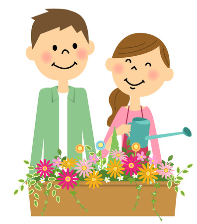 Flowers in the water doing a young coupleのイラスト素材