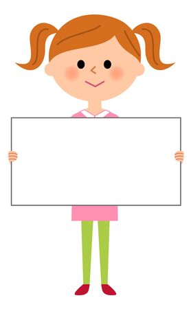 A girl with a white boardのイラスト素材