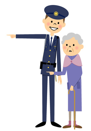 Policeman and elderly womanのイラスト素材