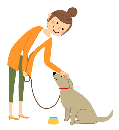 Young woman, mama, Walk with a dogのイラスト素材