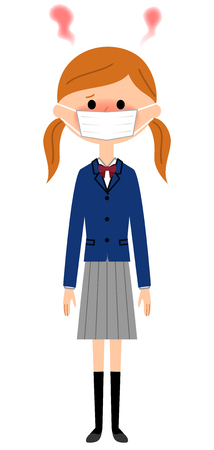 Female high school student who has a feverのイラスト素材