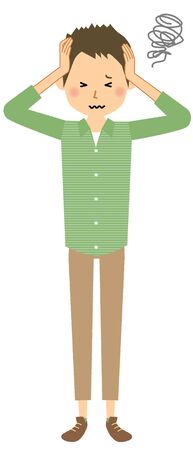 Young man, Papa, To hold a headのイラスト素材