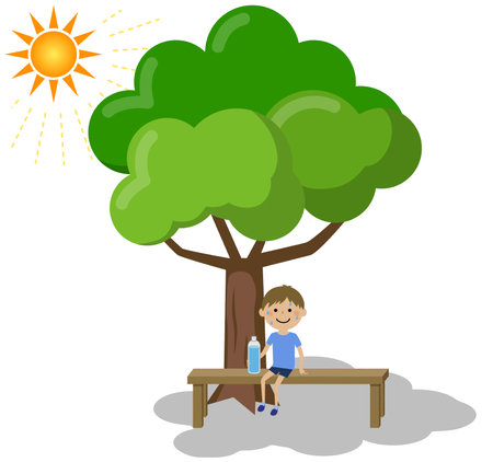 A boy taking a rest in the shadeのイラスト素材