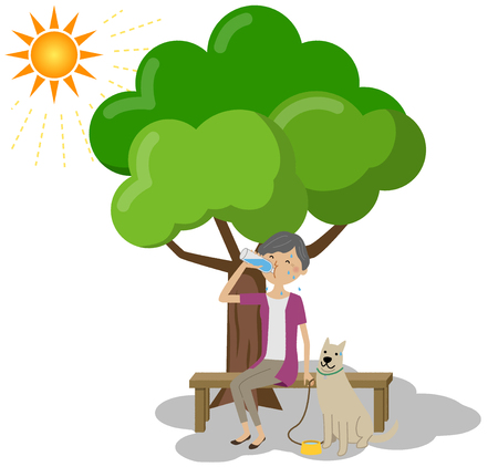 Elderly woman taking a break in the shadeのイラスト素材