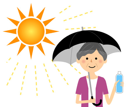 Elderly woman who take measures against heat strokeのイラスト素材