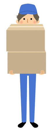 Working young man, Cardboard boxのイラスト素材