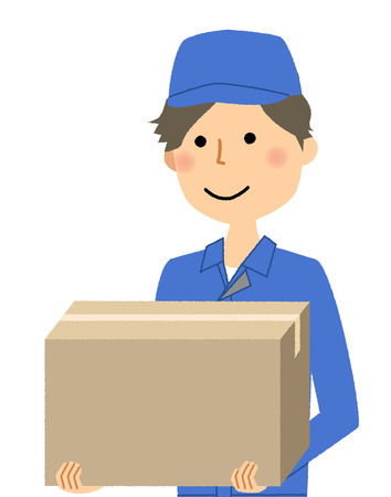 Working young man, Cardboard boxのイラスト素材