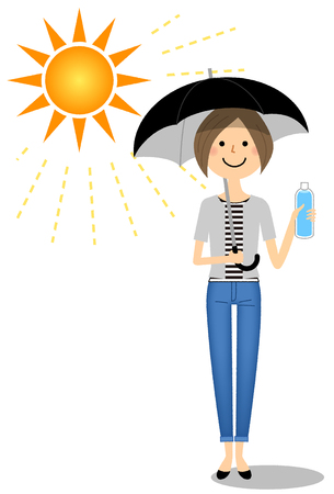 Young woman who take measures against heat strokeのイラスト素材