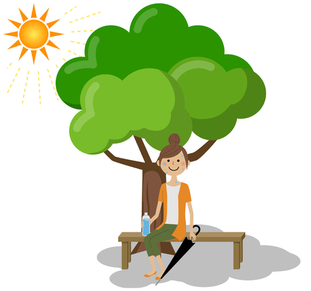 Young woman taking a break in the shadeのイラスト素材