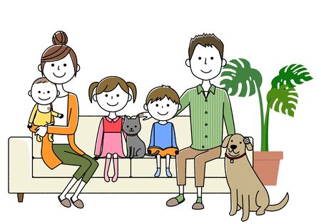 Family to relax on sofaのイラスト素材