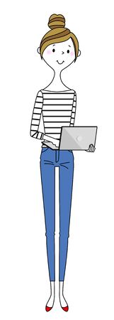 Young woman with Laptop computerのイラスト素材