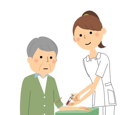 Nurses and the elderly, blood collectionのイラスト素材