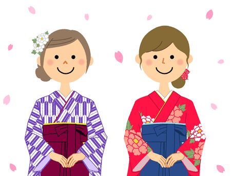 Graduation,Japanese skirt for formal wear (Hakama)のイラスト素材