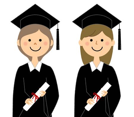 Graduation Ceremony, Academic Dressのイラスト素材